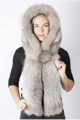 Grey fox fur hood-scarf